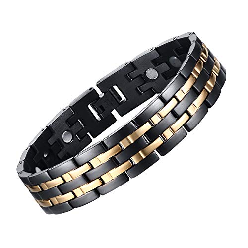 JFUME Bracelet en Acier Inoxydable Plaqué Or 18 Carats et Outil Ajustable Noir Or 21.5cm Cover