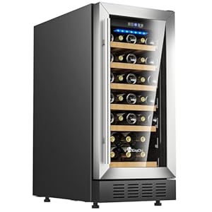 KingChii 15 Inch 31 Bottle Wine Cooler Refrigerator Professional Compressor, Stainless Steel & Tempered Glass For Red Wine, Champagne – Built-in or Freestanding for Kitchen, Home, or Office