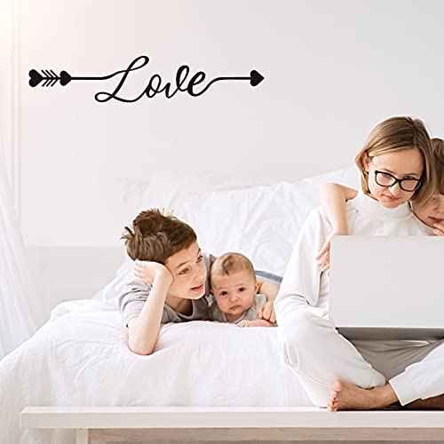 SUPERDANT 1 Feuille Amour Coeur Forme Motif avec Mot Stickers Muraux Vinyle Décoration Murale Autocollant DIY Dire Mur Art Decal Autocollant Décoration de la Maison pour Salon Chambre Noir (13x58cm)