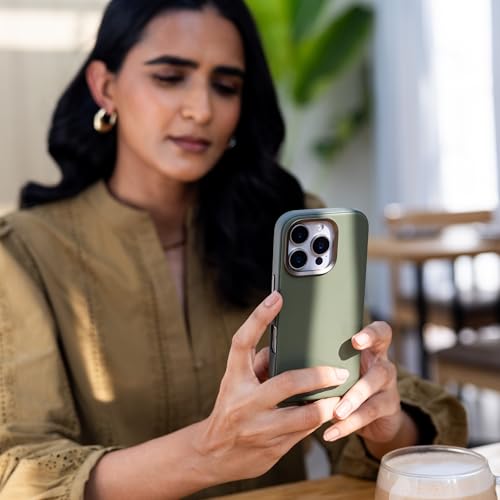 Image of DailyObjects Leatherite Case for iPhone 16 Pro Compatible with Mag-Safe Wireless Charging | Green-Olive Hybrid Magnetic Back Cover