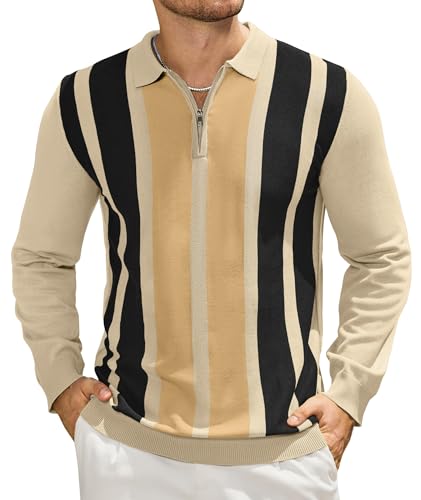 Polo à manches longues pour homme Elainone style vintage rayé décontracté
