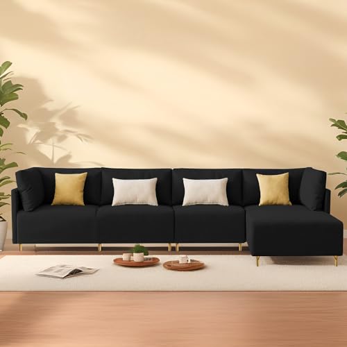 Image of Carina RHS 6 Seater L Shape Sofa Set for Living Room (Black Fabric) Premium Fabric Sofa