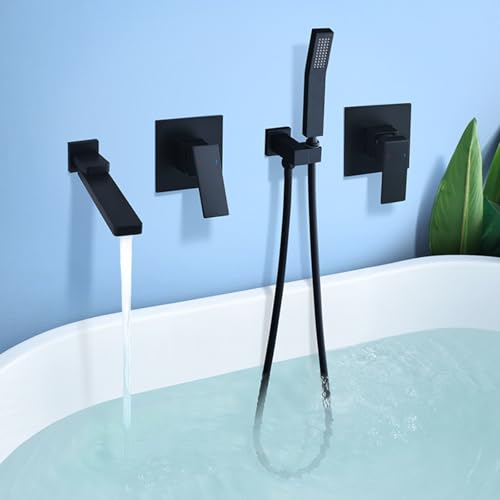 Robinet de baignoire mural double jet avec douchette et commande eau chaude froide - 2