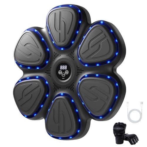 Music Boxing Machine, Bluetooth Punching Machine with Music, Wall-Mounted Punching Pad, LED Boxing Trainer with Gloves