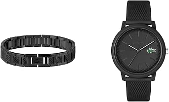 Lacoste Analogue Quartz Watch for Men with Black Silicone Bracelet - 2011171 Men's Metropole Collection Link Bracelet Embellished with Petit piqu  Pattern - 2040119