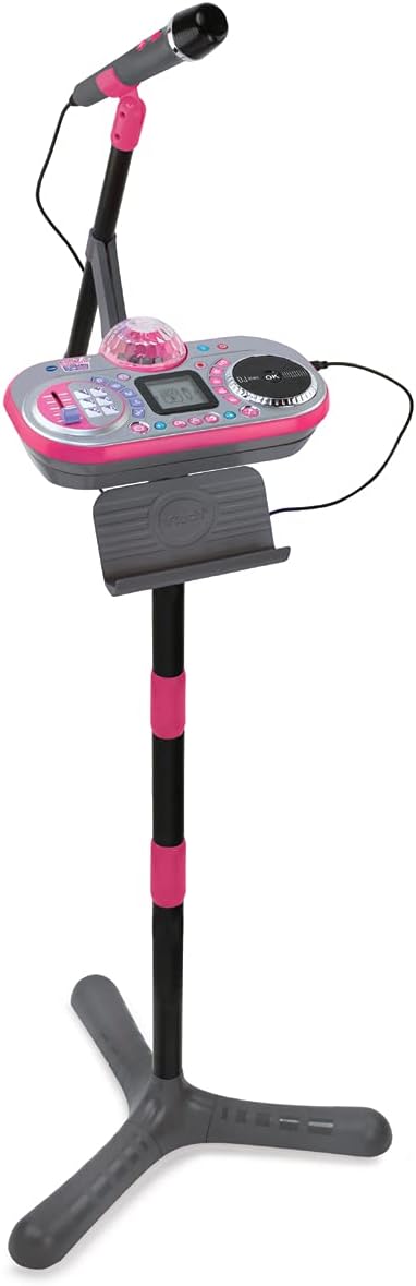 VTech Kidi Super Star DJ, Kids Microphone Toy with Songs and Sound Effects, Microphone and Adjustable Stand,6 Years +,Pink,9.8 x 27.6 x 17.5cm