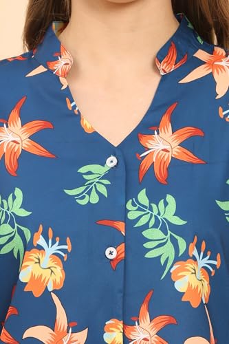 Image of Womens Casual Shirt Soft Beach Shirts Floral Tropic Print V Neck T-Shirt Short Sleeve Button Up Tops