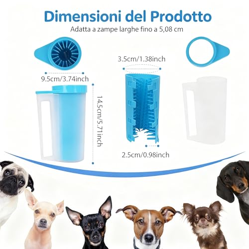 COMFPET pfotenreiniger für hunde mit silikonbürste, ragbarer Pfotenreiniger mit abnehmbarer Silikonbürste, großzügiges Fassungsvermögen, geeignet für Katzen und Hunde Paw Washer (M)