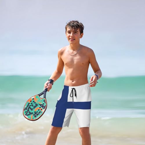 Finnish Flag Youth Beach Pants, Soft and Breathable, with Drawstring Waist, Suitable for Sports and Leisure. 7