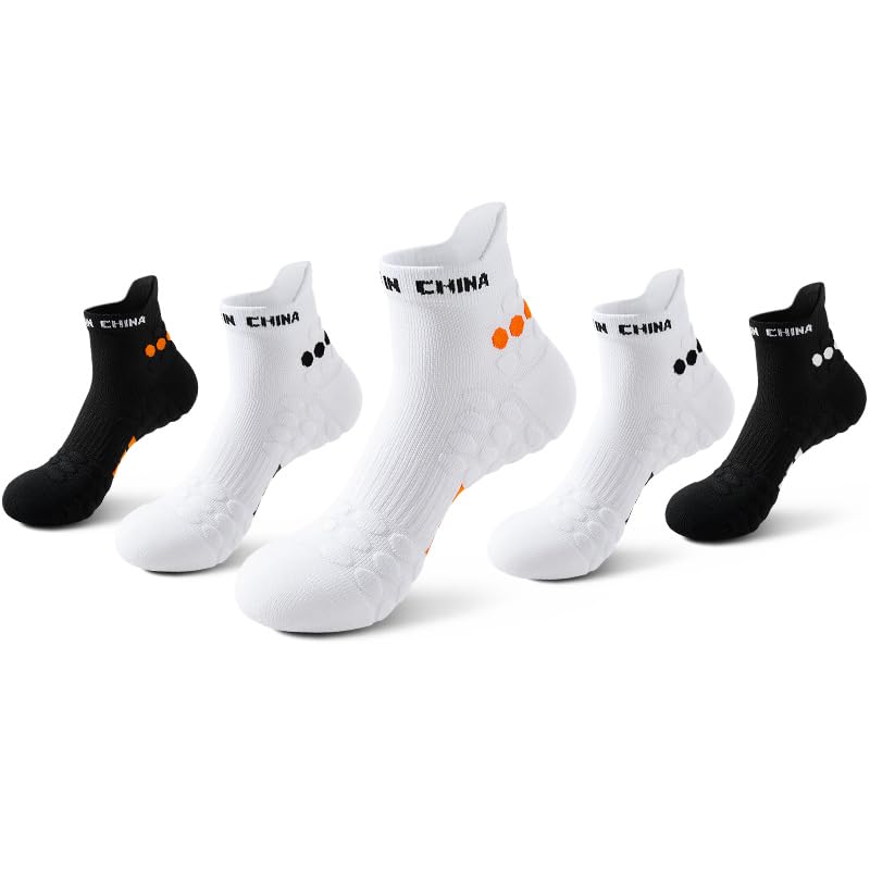 Four pairs男士运动短袜跑步加厚毛巾底吸汗透气防臭袜纯色白黑女袜