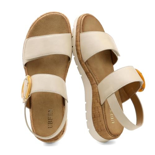 Image of UBFEN Womens Low Wedge Walking Sandals with Arch Support | Open Toe Sandals Adjustable Instep and Ankle Straps for Summer Everyday Outfits, Travel,vacation