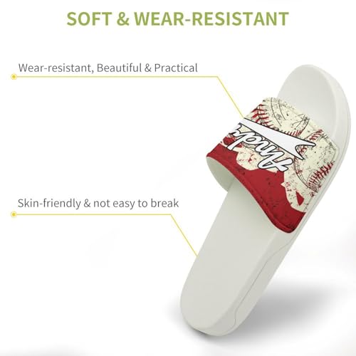 Custom Sports Slides Personalized Slippers - Baseball Sandals Quick Drying Softball Slippers Indoor Outdoor,Gifts for Men Youth Boy (White,Style 18)3