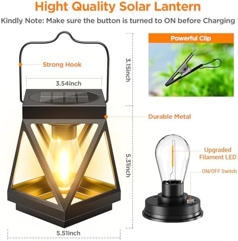 KOOPER 2 Pack Hanging Solar Lanterns Outdoor Waterproof, Metal Hanging Solar Lights for Outside, Upgraded Brighter Outdoor Lanterns Decorative for Garden Patio Yard Porch Gifts for Women Mom Grandma - 4