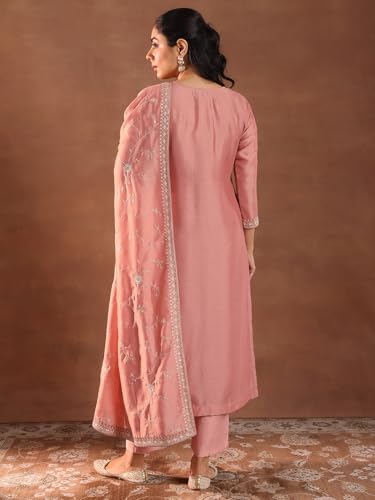 Image of Libas Embroidered Silk blend Straight Kurta Set for Women | ethnic wear | bridal suit | wedding dress | occasion wear