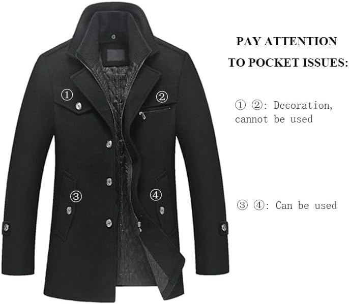 FTCayanz Men's Wool Coat Winter Slim Fit Pea Coats Single Breasted Quilted Lined Trench Jacket - Image 2