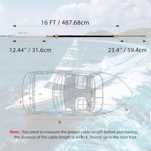 Yaofreeland Boat Steering Cable 16 Feet Steering Cable Universal Rotary Replacement Steering Cable for Single Station Boat Compatible with Uflex M66X16 Seastar SSC6216 Teleflex 16\' Steering Cable