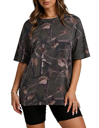 Image of Womens Camo Shirt Oversized Maple Leaf Short Sleeve T Shirts Tops