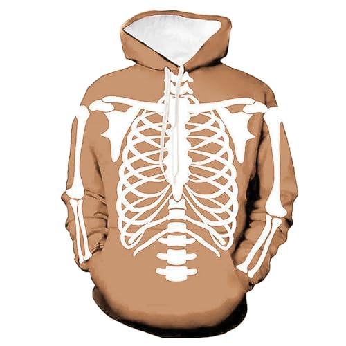 Halloween Long Sleeve Hoodie For Men Casual Skull Pattern Holiday Sweatshirt Solid Drawstring Party Hooded Pullover
