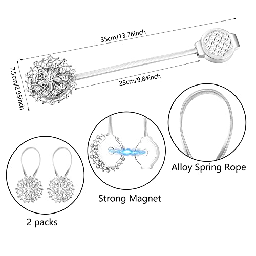 2 Pcs Magnetic Curtain Tiebacks, Curtain Holdbacks Crystal Flower Curtain Decorative No Drilling Drapery Tieback With High-Elastic Band For Home Office Window Decor (Silver) #TOP2