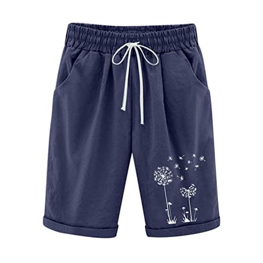 Bermuda Femme Ete Fluide en Lin Short De Sport Chic Large Fluide Pas Cher Shorts et Bermudas Habillé Femmes Grande Taille Élastique avec Poches Confortable Ample Mode Sport Jogging Pantalons Court