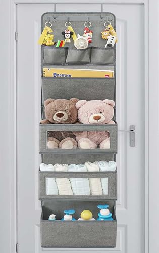 Image of VICTORICH All-IN-ONE Over the Door Organizer, Super Behind the Door Storage Organizer with Door Rack and Large Clear Windows, Wall File Organizer, Hanging Organizer (New Linen Gray)