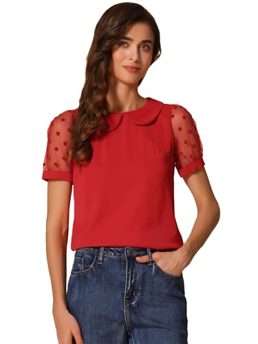 Chemisier vintage rouge anti-transpiration à col Peter Pan pour un style rétro impeccable XS