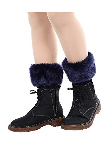 3 Pairs Women Faux Fur Trim Boot Cuff Winter Knitted Furry Top Cover Leg Warmers Girls Boot Socks (Black, Navy Blue, Wine Red)