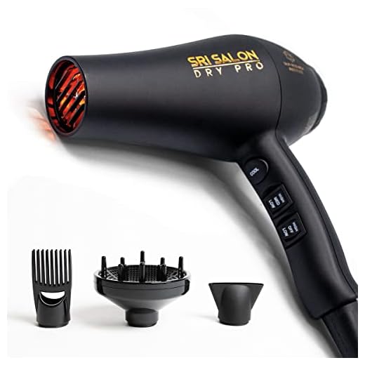 SRI Salon Dry Pro, Infrared Light Blow Dryer with Salon Results, Negative Ions for Reduced Frizz, Fast-Drying & Max Shine, 1875W, Free Attachments - Concentrator, Diffuser, & Comb
