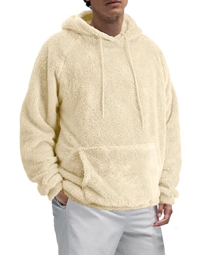 VahRuta Mens Fuzzy Sherpa Hoodie Sweatshirt Long Sleeve Fashion Pullover Fall Outwear Winter Hooded