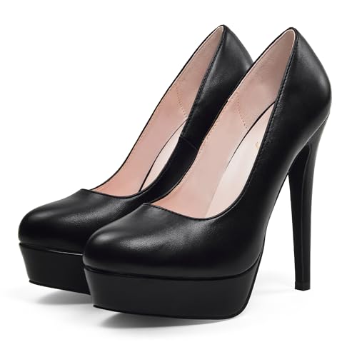 Image of Elisabet Tang Women's Platform High Heels Pumps Shoes Peep Toe 5.5 inch Stilettos Slip On for Dress Wedding Party Prom