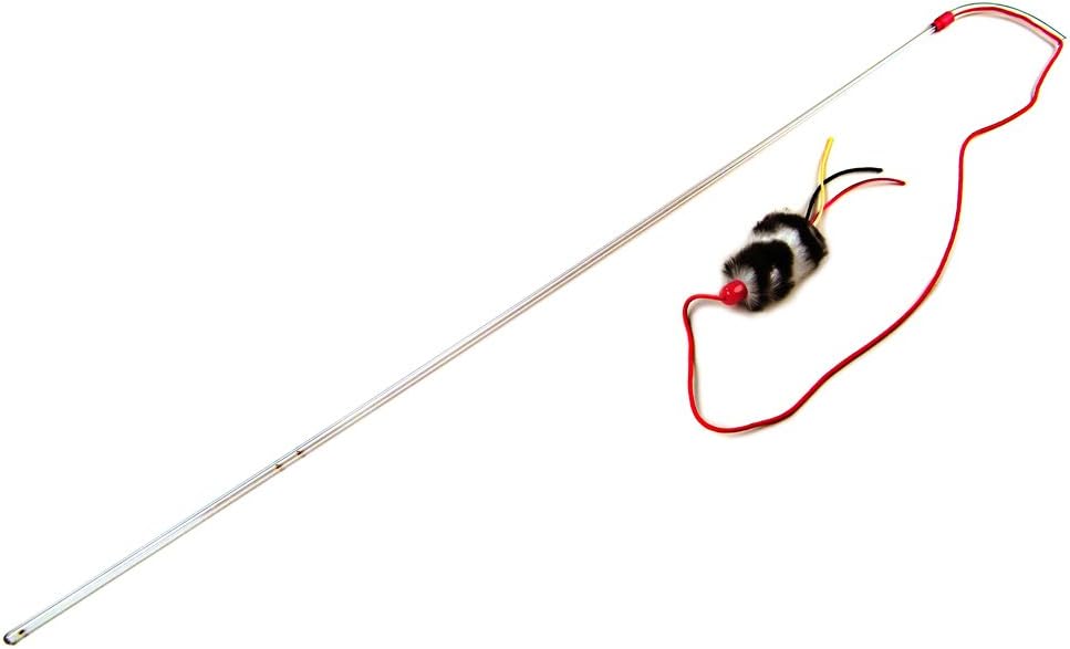 Purrfect Cat Toy with Feather, Red Cord, Faux-Fur End Varies in Pattern and Style (Fur)