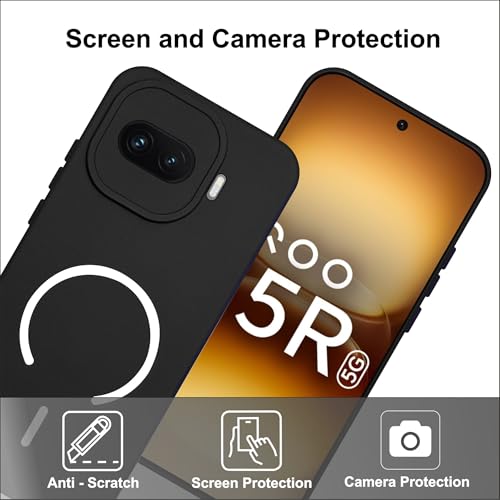 Image of SBMS Silicone Back Cover Case for iQOO 15R 5G | Soft Micro-Fibre Lining Inside | Magsafe Print On Back Side Camera Protection Bump | Shockproof Case iQOO 15R 5G (Black)