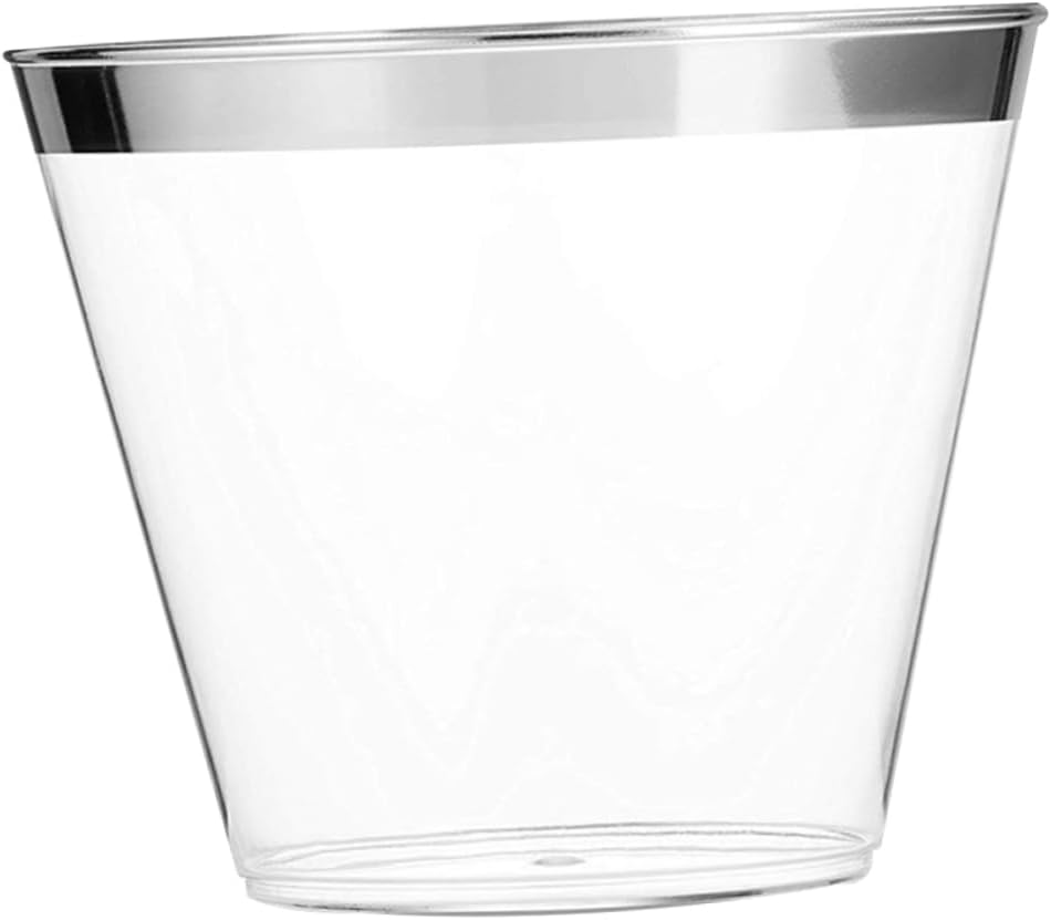 Zerodeko 100 Pack Disposable Plastic Cups Large Capacity Tableware for Wedding Birthday Party Supplies (Hot Stamping Brim)