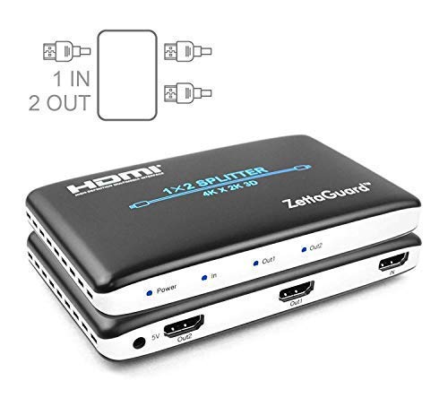 ZettaGuard 4K 1x2 HDMI Splitter 1 in 2 Out Digital 1 x 2 HDMI Splitters Signal Distributor with Full HD 4K x 2K, 3840 Ã— 2160, 3D Support(One Input to Two Outputs)