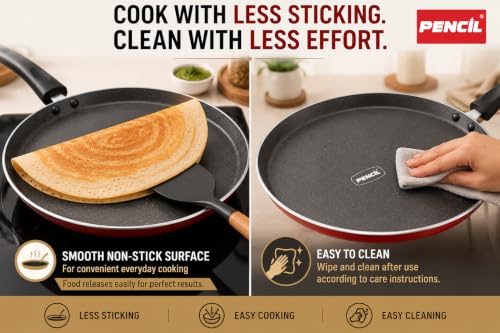 Image of Pencil Premium Non-Stick 28cm Flat Tawa | Triple Layer Coating | Induction Base Tawa | Durable and Efficient