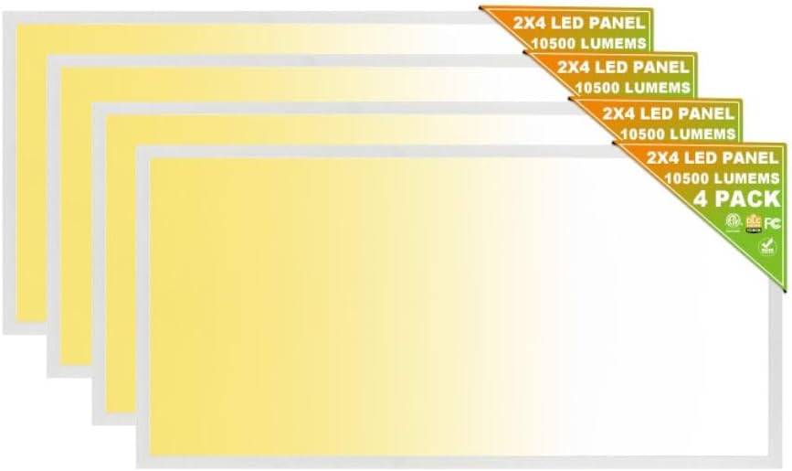 4 Pack 2x4 LED Flat Panel Light. Drop / Recessed Ceiling Light Edge lit Fixture. Watt Selectable 30W/40W/50W/60W/72W. LUMENS 3900-10000 Color Temp 3000 3500 4000 5000 6500K Dimmable (0-10V) ETL DLC