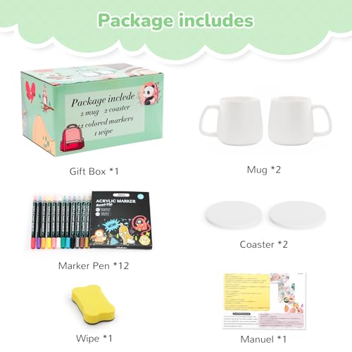 Miniatura 6 de Yizhet Kit Para Pintar Tazas, Kit De Pintura De Cerámica Con 2 X Taza Blanca 400ml E 2 X Paleta, 12 X Pinturas, Paintables Y Lavable, Regalo Bricolaje Para Profesores Graduación Estudiante Amigos
