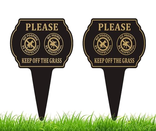 Felexdo No Poop or Pee Dog Sign 13.6X9.6 2PACK Keep Off the Grass Yard Sign with Integrated Stake Double Sided Metal Sign for Lawn Weatherproof and Outdoor Use