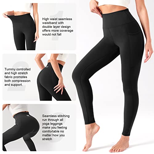 Betterchic Women’s Yoga Leggings High Waist Thick Yoga Pants With Pockets Athletic Workout Leggings For Women (Black, L) #TOP2