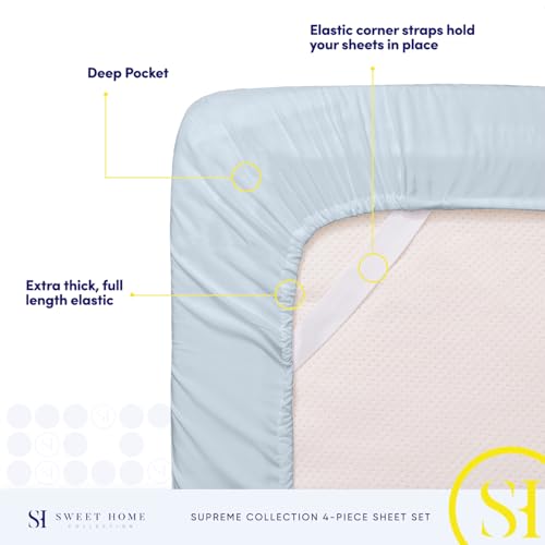 California King Sheet Sets - Breathable Luxury Sheets with Full Elastic & Secure Corner Straps Built In - 1800 Supreme Collection Deep Pocket Bedding Set, Sheet Set, California King, Light Blue
