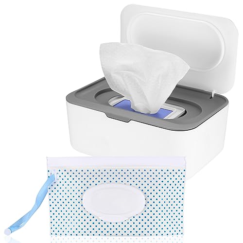 Image of Wet Wipes Dispenser Box, Napkin Storage Holder Container Box, Dustproof Toilet Tissue Paper Box with Lid, Baby Wipes Dispenser for Home Office Desk, with a Mask Storage Organizer Case Box (Grey)