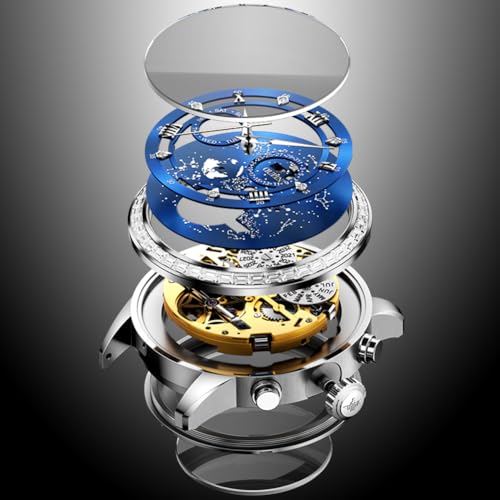 Image of OUPINKE Watch for Men Skeleton Self Winding Mechanical Automatic Luxury Dress Black Wrist Watch Waterproof Luminous Tungsten Sapphire Crystal