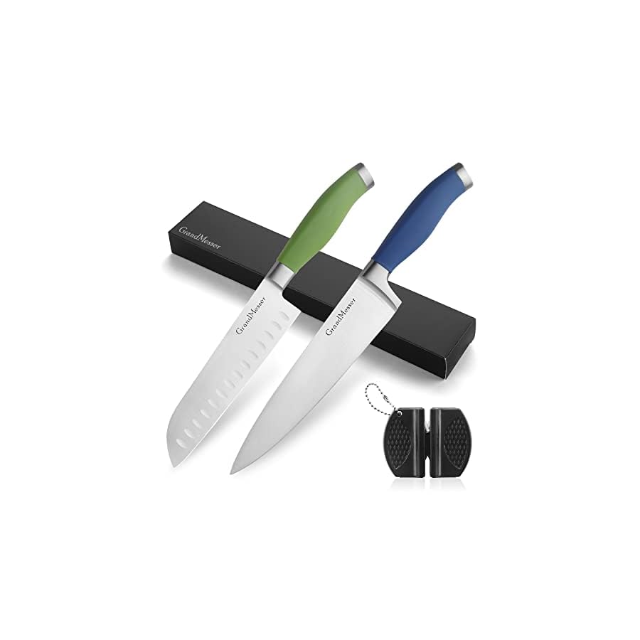 Kitchen Knives, 2 Piece Ultra Sharp 8 inch Chef Knife and 7 inch Santoku Knife, German Carbon Stainless Steel Forging Cooking knife Set, with Ergonomic Handle and Gift Box