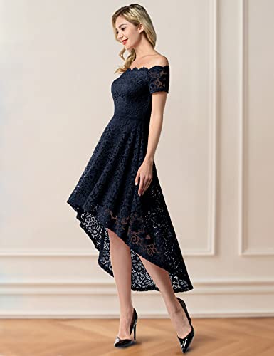 Dressystar Women's Lace Cocktail Dress Hi-Lo Off Shoulder Bridesmaid Swing Formal Party Dress 0042 Navy M #TOP1