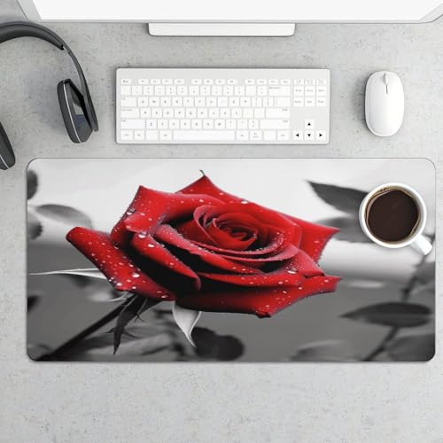 Black and White Red Rose Desk Pad con base de goma miniatura 5