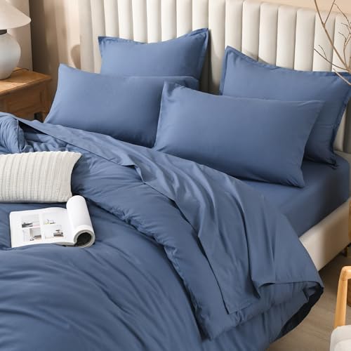 Litanika Oversized King Comforter Sets Ocean Blue - 7 Pieces Bed in a Bag Oversized King Bedding Comforter Sets, Solid Lightweight Bed Set with Comforter, Sheets, Pillowcases & Shams