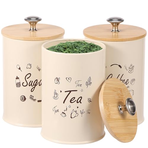 BUTORY 3Pcs Barattolo di stoccaggio del caffè Contenitore di tè del metallo Buona sigillatura Contenitore di caffè Grande Capacità Tè Barattolo ermetico Facile accesso per Sugar112