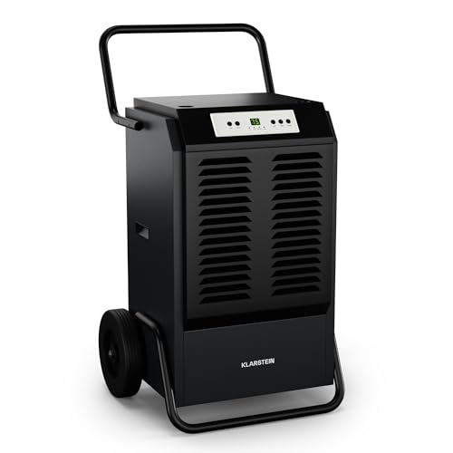 KLARSTEIN DuraDry 90L Deshumidificador, Alta Eficacia, 90L/día, Descongelación Automática, Bajo Consumo, Silencioso ≤58dB, Drenaje Continuo, Transporte Sencillo, para Sótanos, Almacenes, Talleres