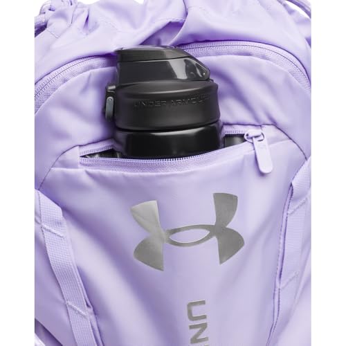 Image of Under Armour Unisex Hustle Sackpack, (538) PURPLE /Metallic Silver, One Size Fits Most