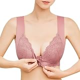 [Kaiyas] 前ホック ブラジャー 谷間メイク フロントホック ノンワイヤーブラジャ ブラ セクシー 脇高 安定感 レース 柔らかい 締め付け感がない 通気性 M-5XL 24時間使える (L, ピンク)